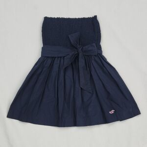 Hollister Navy Blue Smocked Strapless Dress with Tie Waist Sz Large